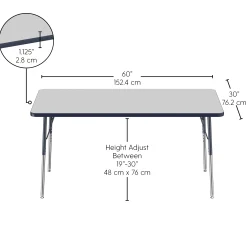 30" x 60" Gray Adjustable Activity Table | Spacious, Durable Classroom Table with Standard Chrome Legs