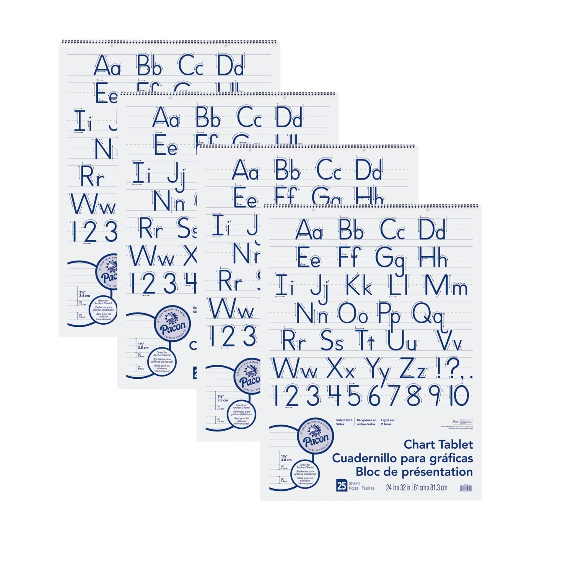 24" x 32" Lined Chart Paper Tablets - Set of 4