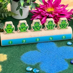 Yellow Door® Five Frogs on a Log | Wooden Number Line & Matching Game