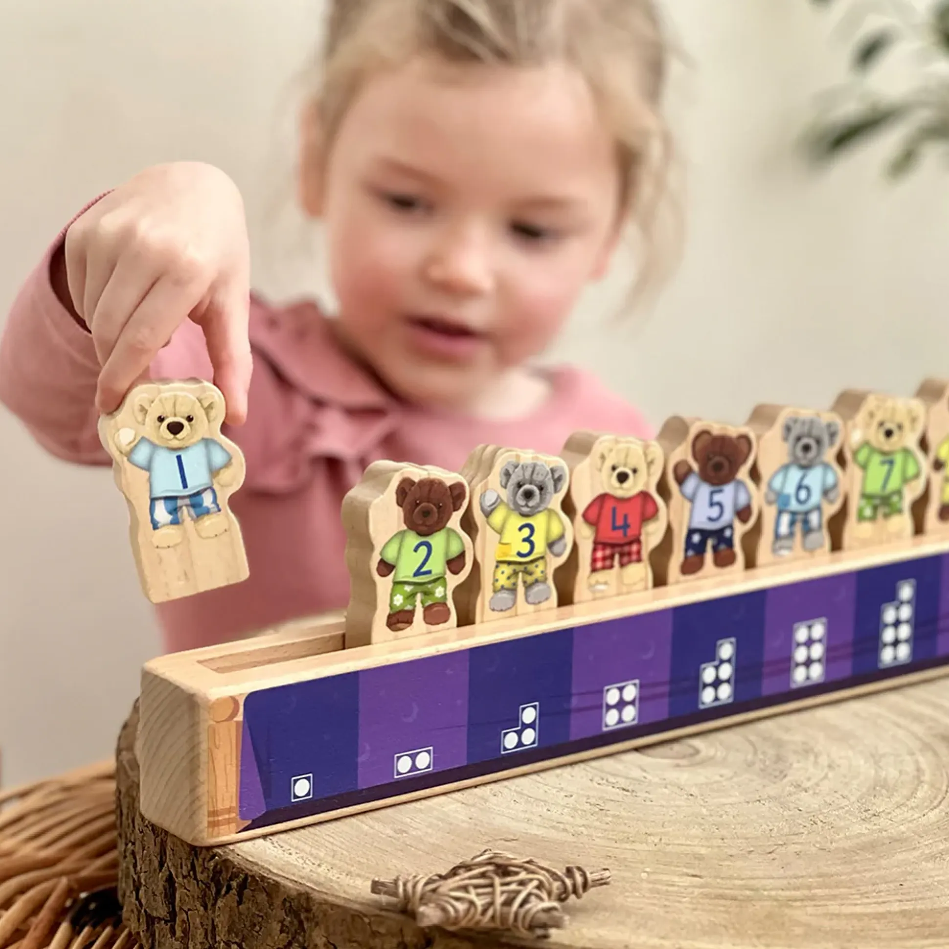 Yellow Door® Ten in a Bed: Wooden Stacking Toy for Learning Numbers 1-10